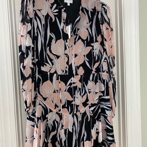 Milly NWT Black and Pink Floral Long Sleeve Dress